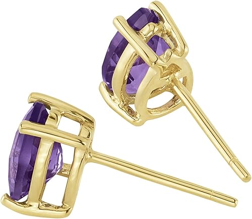 Miniatura 3 de Peora Aretes de amatista para mujer, oro amarillo de 14 quilates, piedra de nacimiento de piedras preciosas auténticas, solitario clásico, forma de