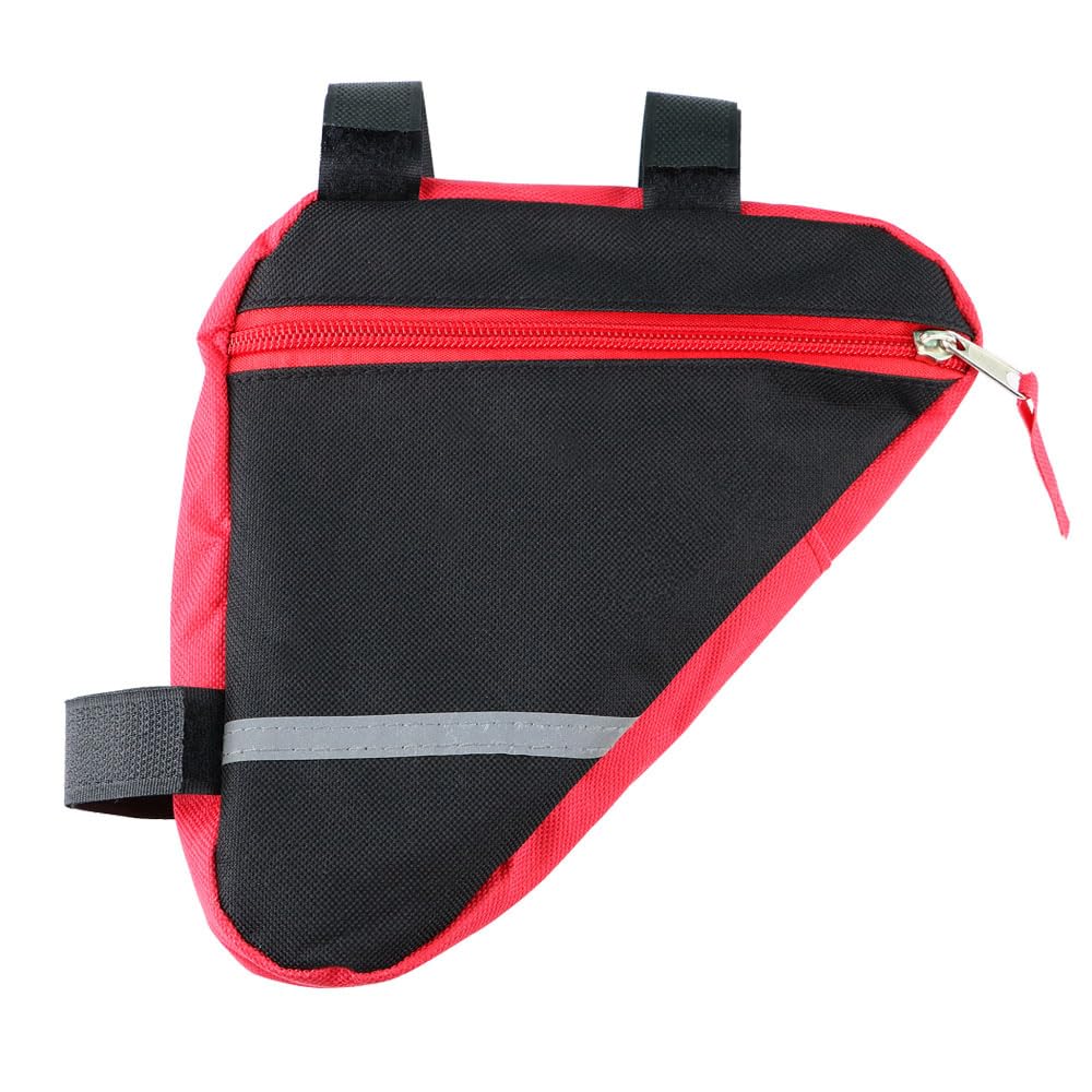 Borsa Triangolare Bicicletta, Borsa Triangolo Telaio Anteriore Bici, Borsa Triangolare Impermeabile Nylon, con Striscia Riflettente (Rosso)