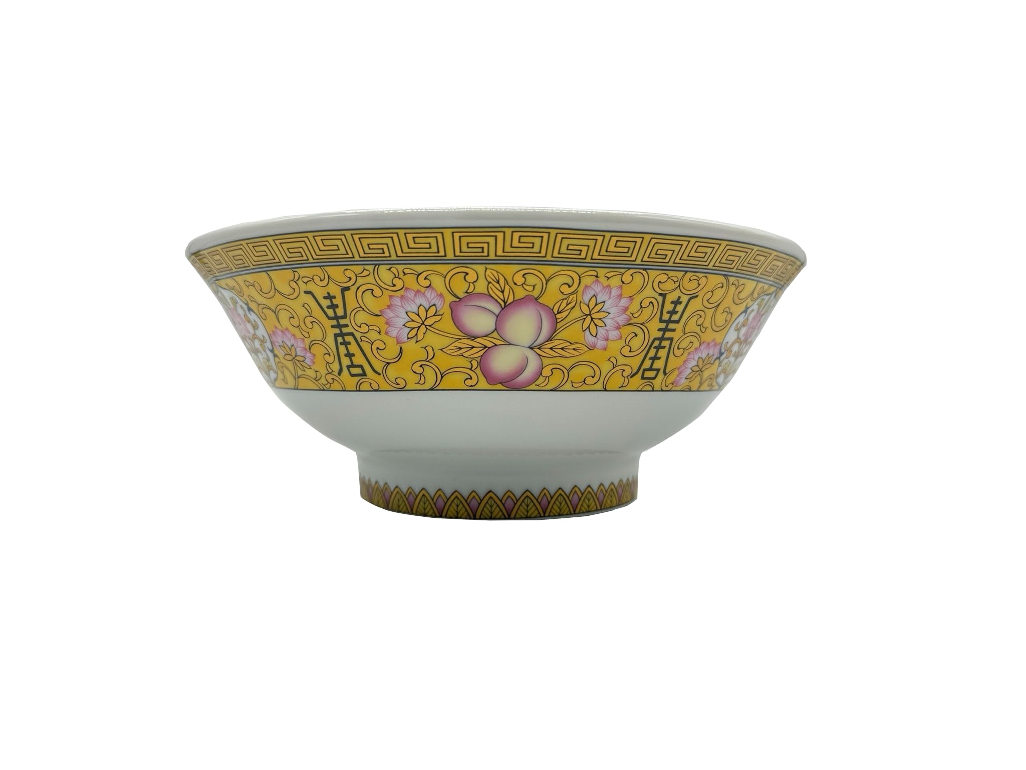 Kakuni Donburi Große Ramenschale aus japanischer Mino-Yaki-Keramik, 1,3 l, 21,5 x 8,7 cm, traditionelle Motive, Pfirsichblüten, Gelb, hergestellt in Japan TOGA1017-793