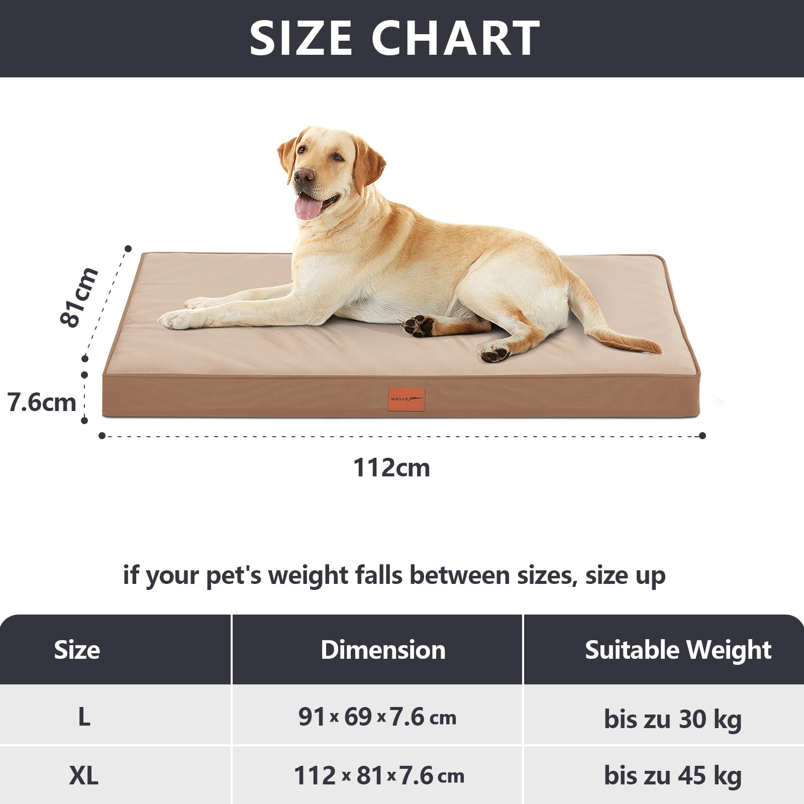 WAVVE Cuccia Cane Ortopedica 112x81 Cm Grigio | Schiuma Uovo Foam | Fodera Lavabile E Impermeabile