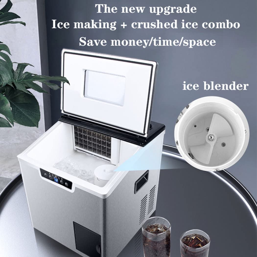 Macchina del Ghiaccio da 1,8 L + Tritaghiaccio in Acciaio Inox, 40KG in 24Ore, Autopulente Macchina Ghiaccio Piccola, Macchina del Ghiaccio da Casa per Casa, Feste, Bar, Ufficio,Square Ice