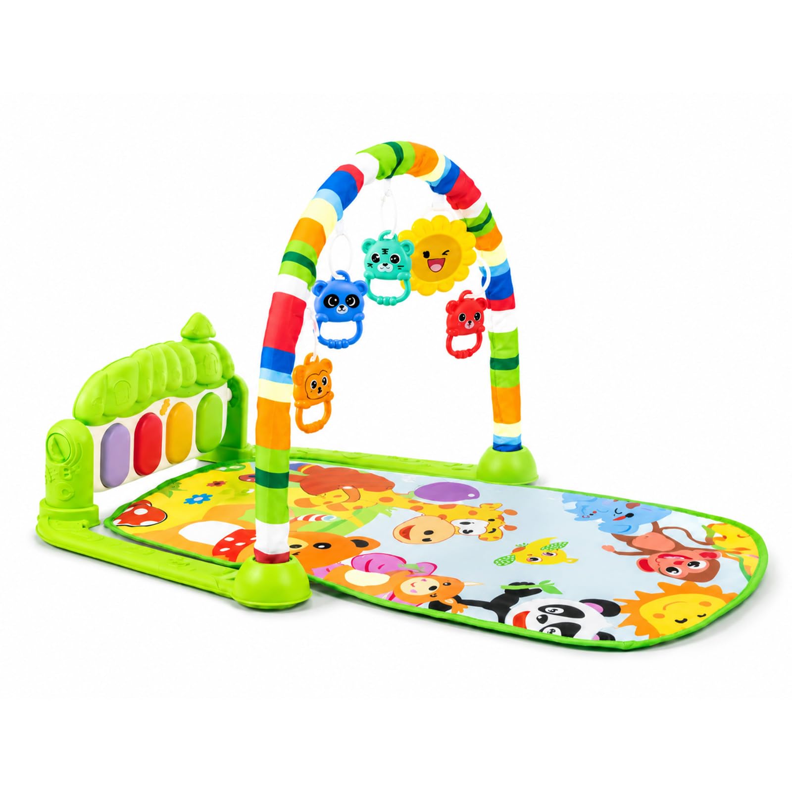 BREEZENEST Baby Play Mat Gym 6-in-1 Activity Center with Kick Piano, Sensory Toys & Mirror, Extra Guardrail Tummy Time Play Mat for Newborn to 12 Months Baby Activity Gym & Play Mat (Green)