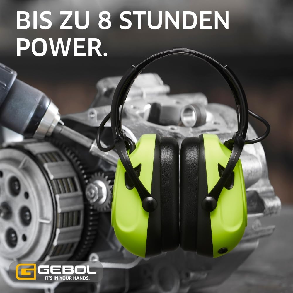 Gebol Kapselgehörschutz Profi Bluetooth, SNR 29 dB, USB, AUX, Mikrofon | Telefonieren & Musik bei der Arbeit, SNR 29 dB, bis 8 Std Akku, Mikrofon mit Geräuschreduzierung, weiche Polster