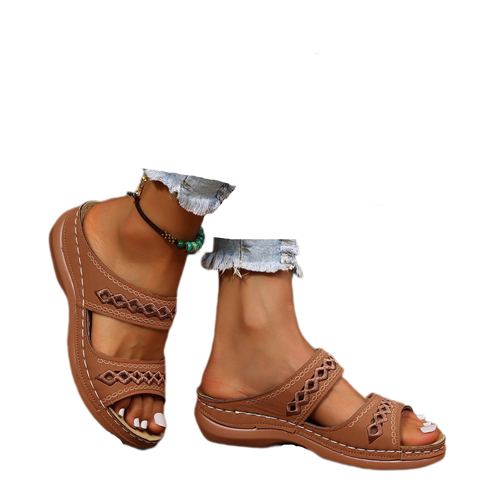 Orthopedic Wedge Sandals for Women Summer Dressy 2025 Flat Open Toe Platform Sandals Casual Boho Slip on Sandals Beach Sandals Dress Shoes Comfortable