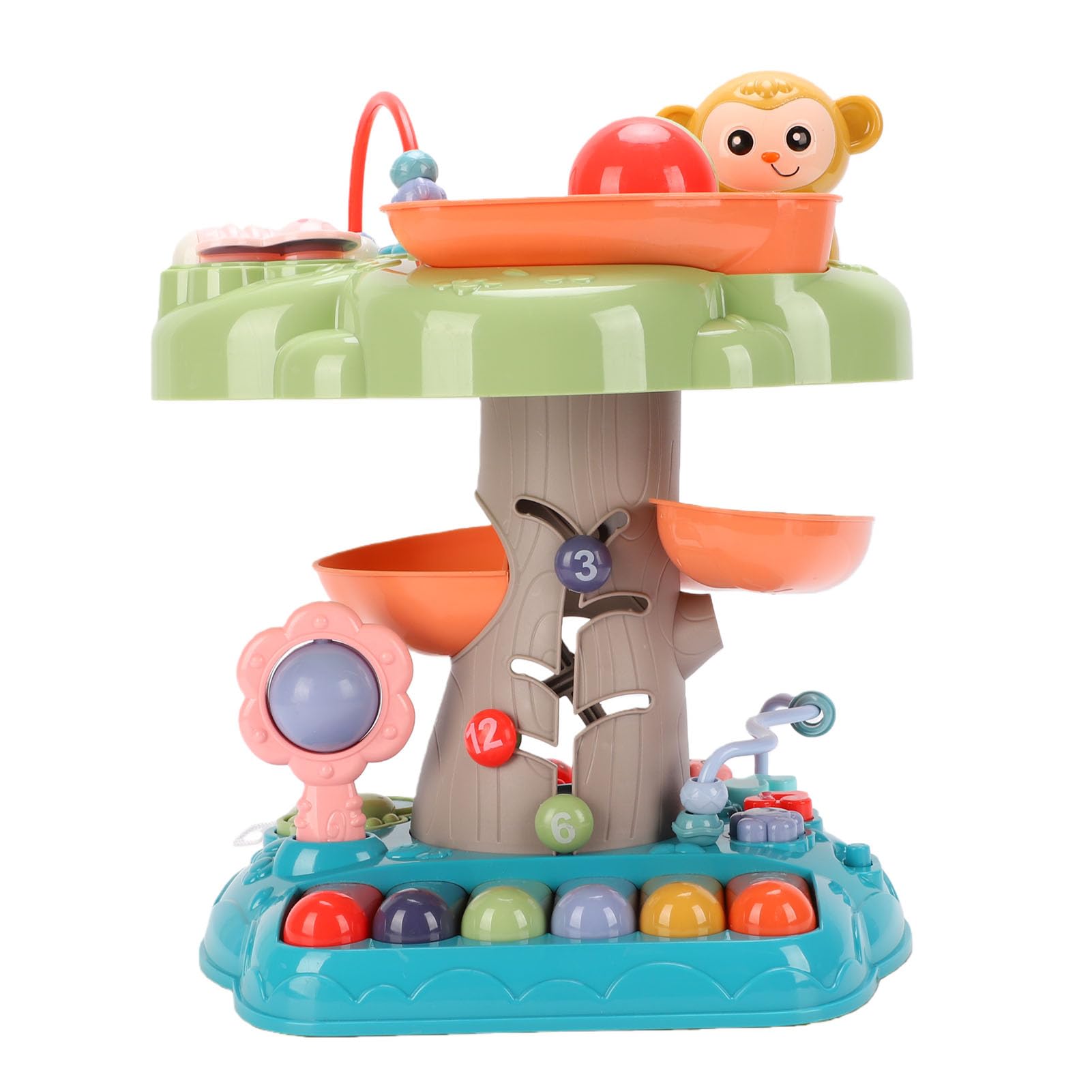 Bewinner Musikalisches Baumhaus für Kleinkinder, Pädagogisches Lernspielzeug mit Lichtgeräuschen, Handtrommel, Perlen, Zahnräder, Aktivitätsspielzeug für die Sensorische Entwicklung des Babys für und
