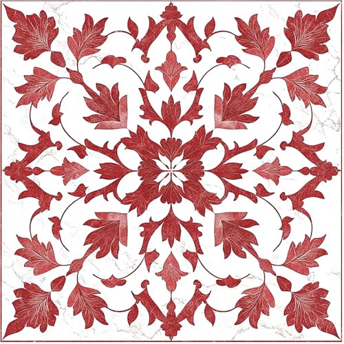 Image of Nuxovilar Peel and Stick Vinyl Floor Tiles, 11.8 inchx11.8 inch | Red Leaf Floral Pattern, 10-Pack Self-Adhesive Flooring