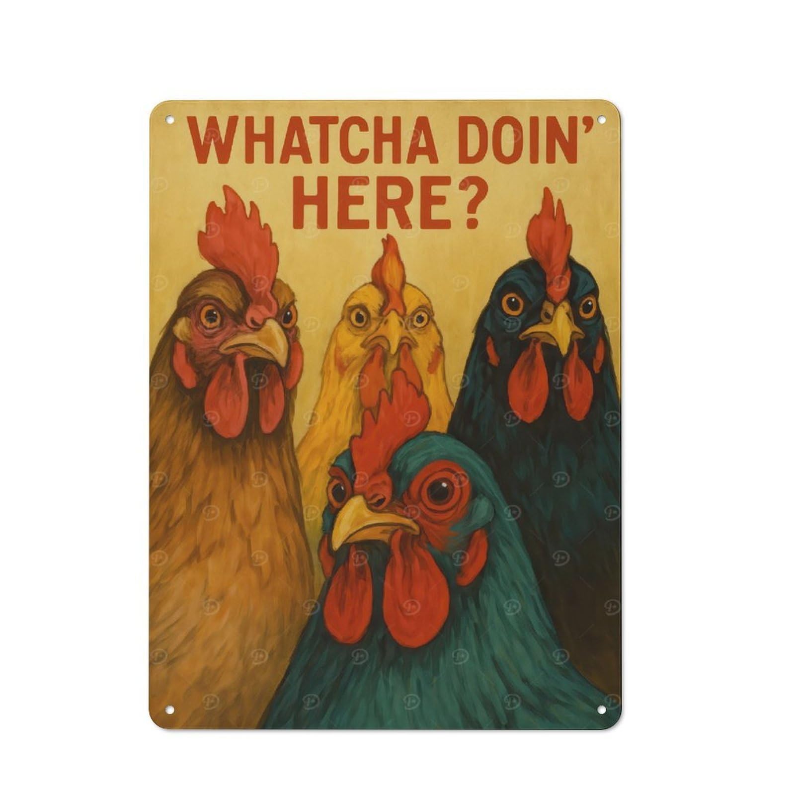 Junmoney Style-4 Whatcha Doin Here Chicken Art Decorative Tin Sign 40X30cm, Country Country Wall Plaque For Dining Room, Cafe, Entryway Or Family Room