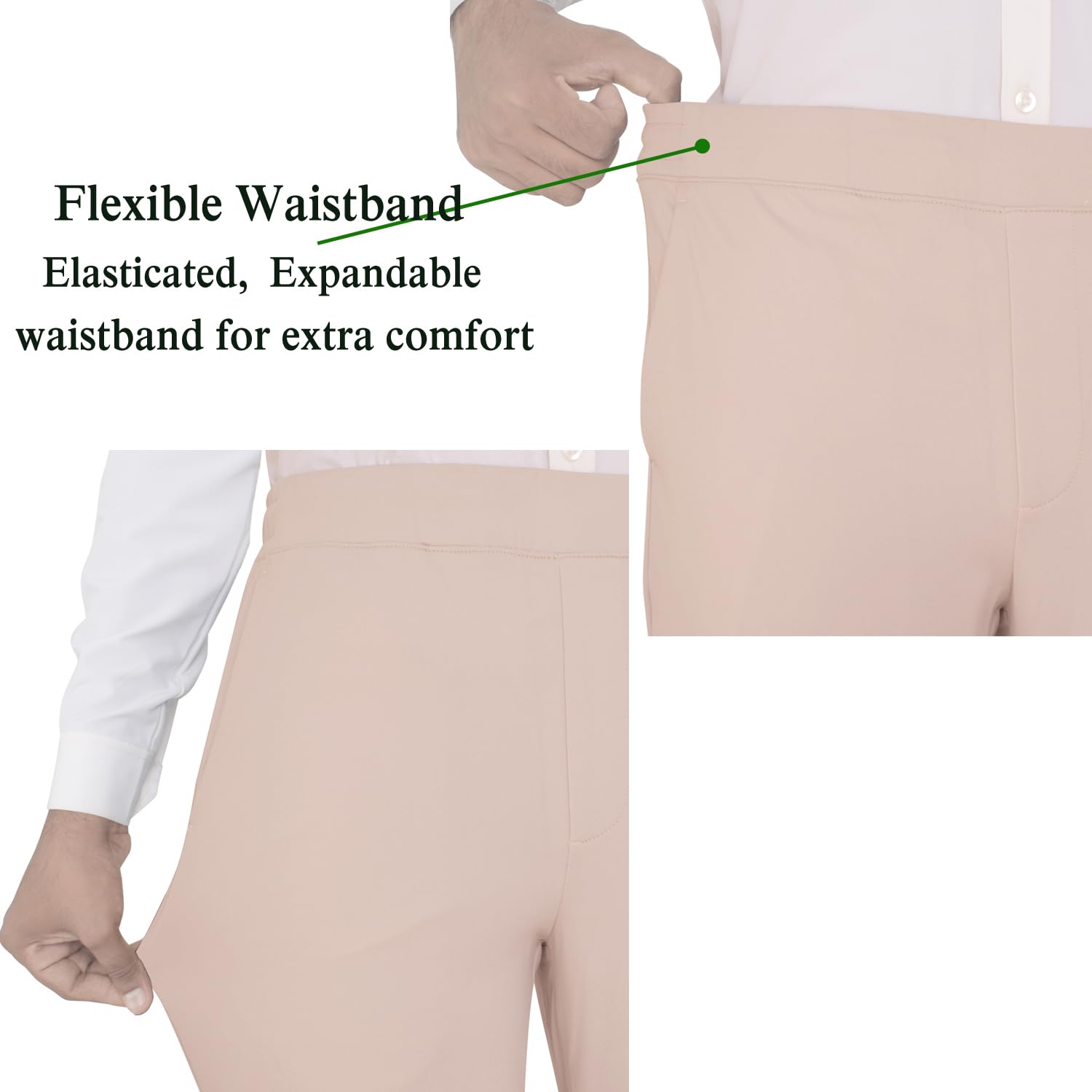SaintX Men's 4-Way Stretchable Athleisure Pants | Sweat Wicking Fabric | Slim Fit | Sports, Travel, Lounge & Casual Wear | Stylish Back Zipper Pocket | Available in Plus Size (ST06_Cream_L)