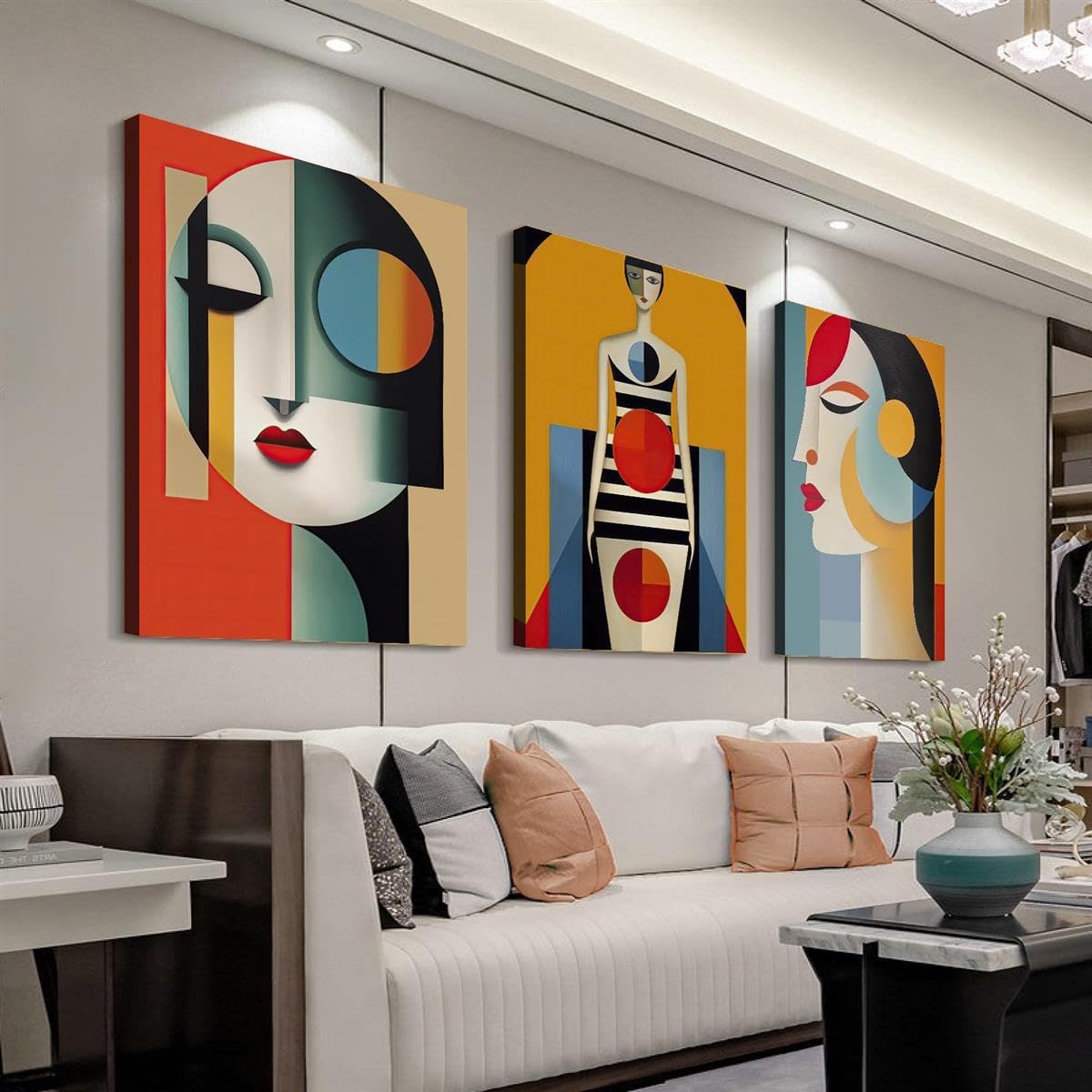 IHHGNB Set of 3 Prints Abstract Woman Design Mid-Century Modern Geometric Artwork Canvas Posters Wall Art for Living Room(50x75cm(20x30in) x3/No frame)
