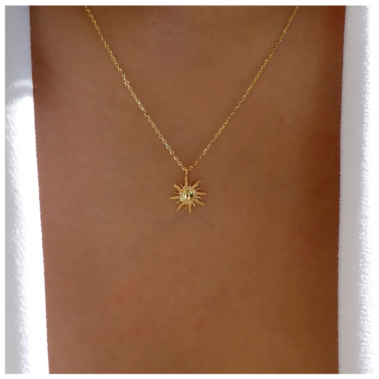 Bohemian Sunburst Pendant Necklace Gold Sun Necklace Celestial Sunburst Collar Necklaces Rising Sun Choker Necklace Jewelry for Women and Girls Gifts
