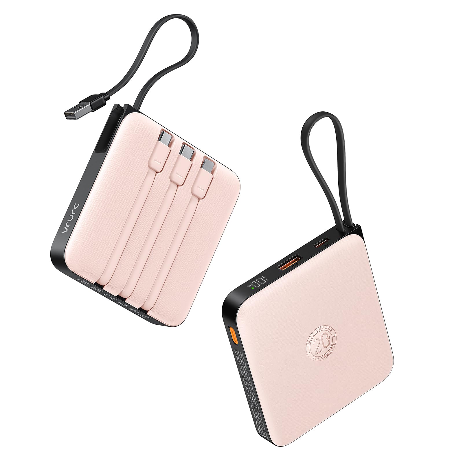 VRURC 20000mAh Power Bank Built-in Cables, Travel Essentials, Portable Charger 22.5W Fast Charging USB C Battery Pack, Phone Battery Bank...