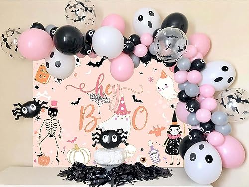 Miniatura 8 de Avezano Hey Boo - Telón de fondo de Halloween para niños, lindo fantasma, decoración de fiesta de Halloween, cartel espeluznante de Little Boo Fondo