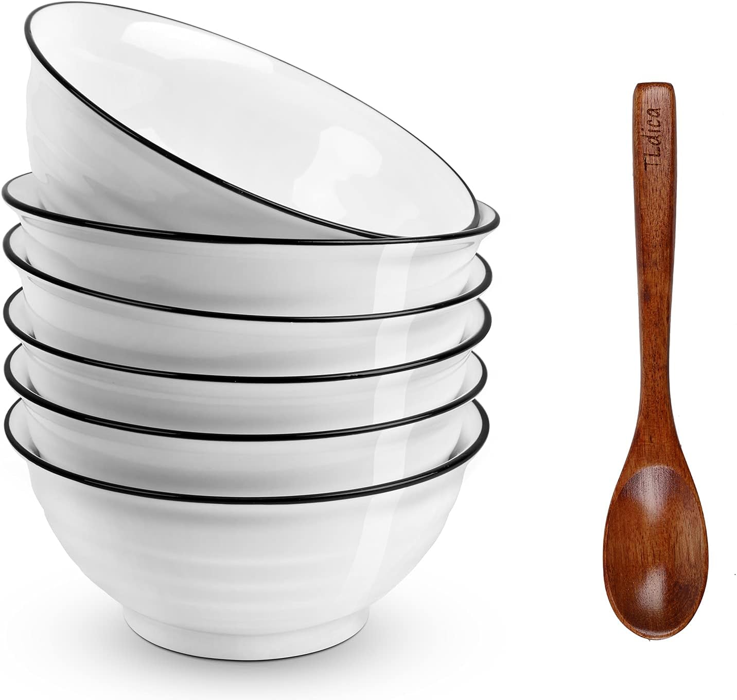 Porcelain Bowls with Spoon, 20 Ounce Cereal Salad Soup Bowls, Luxury Ceramic Bowls