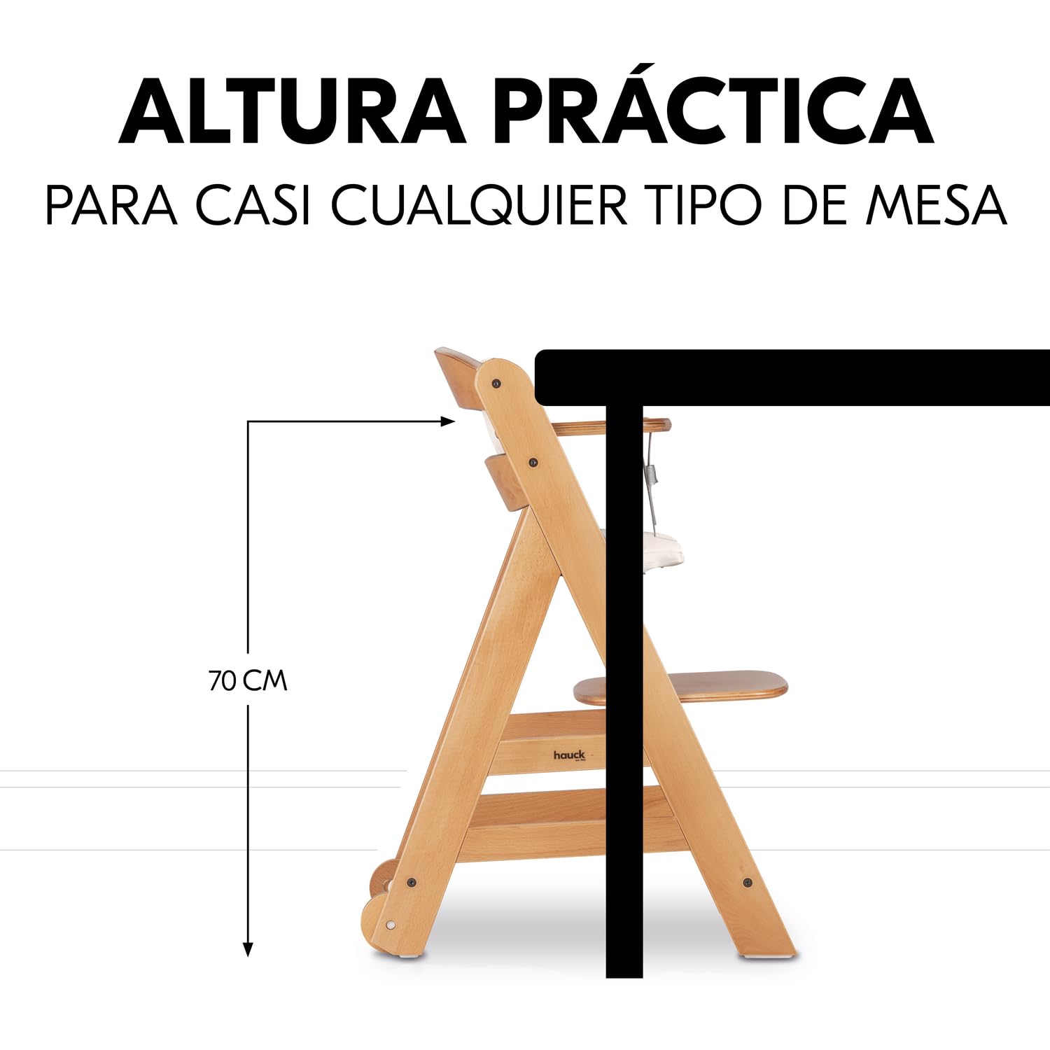 hauck Beta Plus Trona Evolutiva Madera con Certificado FSC® Cojín y Bandeja, Trona Bebe Evolutiva a partir de 6 Meses con Arnés de Seguridad y Ruedas, Sistema Antivuelco, Natural