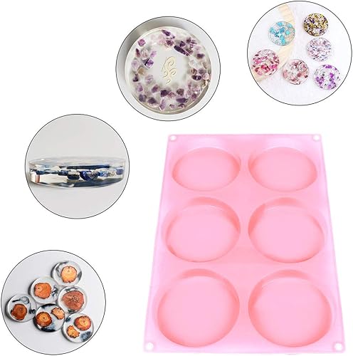 Miniatura 5 de Moldes de silicona para tartas grandes de 6 cavidades, molde de resina de disco redondo de silicona, moldes antiadherentes para hornear, molde para