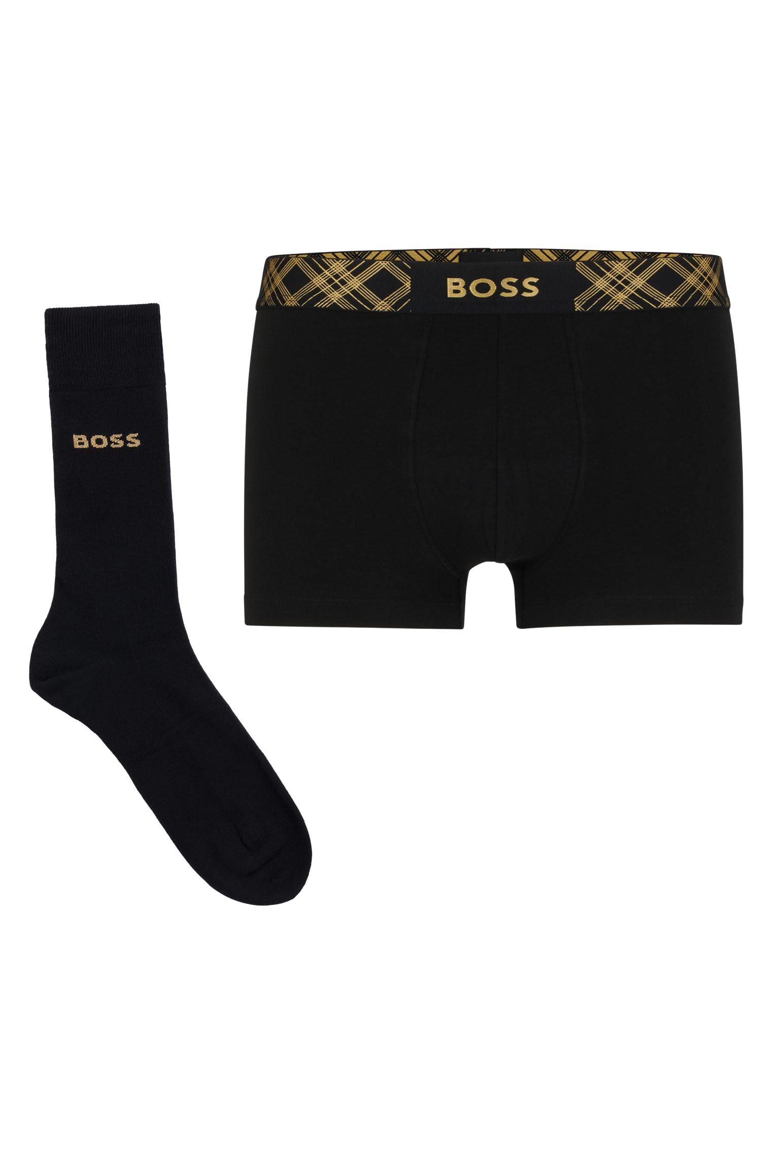 BOSS Męski zestaw prezentowy Trunk&Sock składający się ze skarpet i ściśle przylegających bokserek z bawełny stretchowej z krótkimi nogawkami i połyskującymi akcentami, czarny (Black1), XL