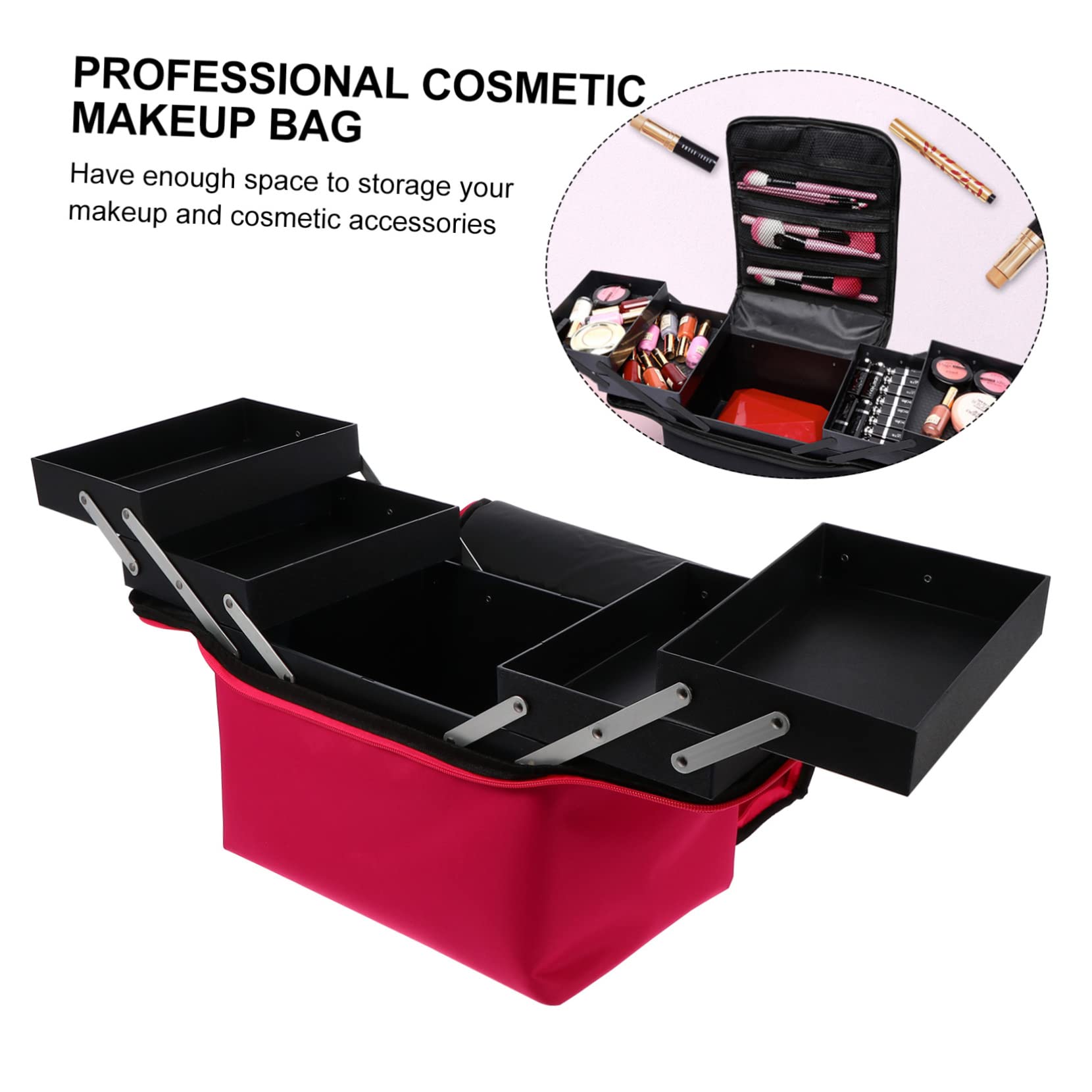 PACKOVE Maletín de Maquillaje Profesional y Ligero, Organizador Multilayer de Tela Oxford Asa Ancha y Cremallera de Doble Vía