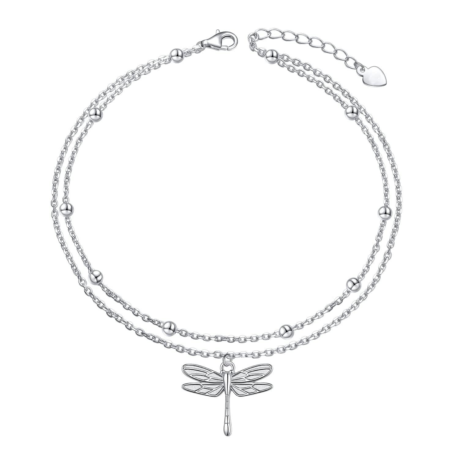 DAOCHONG Libellula farfalla cavigliera S925 argento sterling stratificato carino animali piede perline cavigliere regolabili per gioielli delle donne, Argento sterling