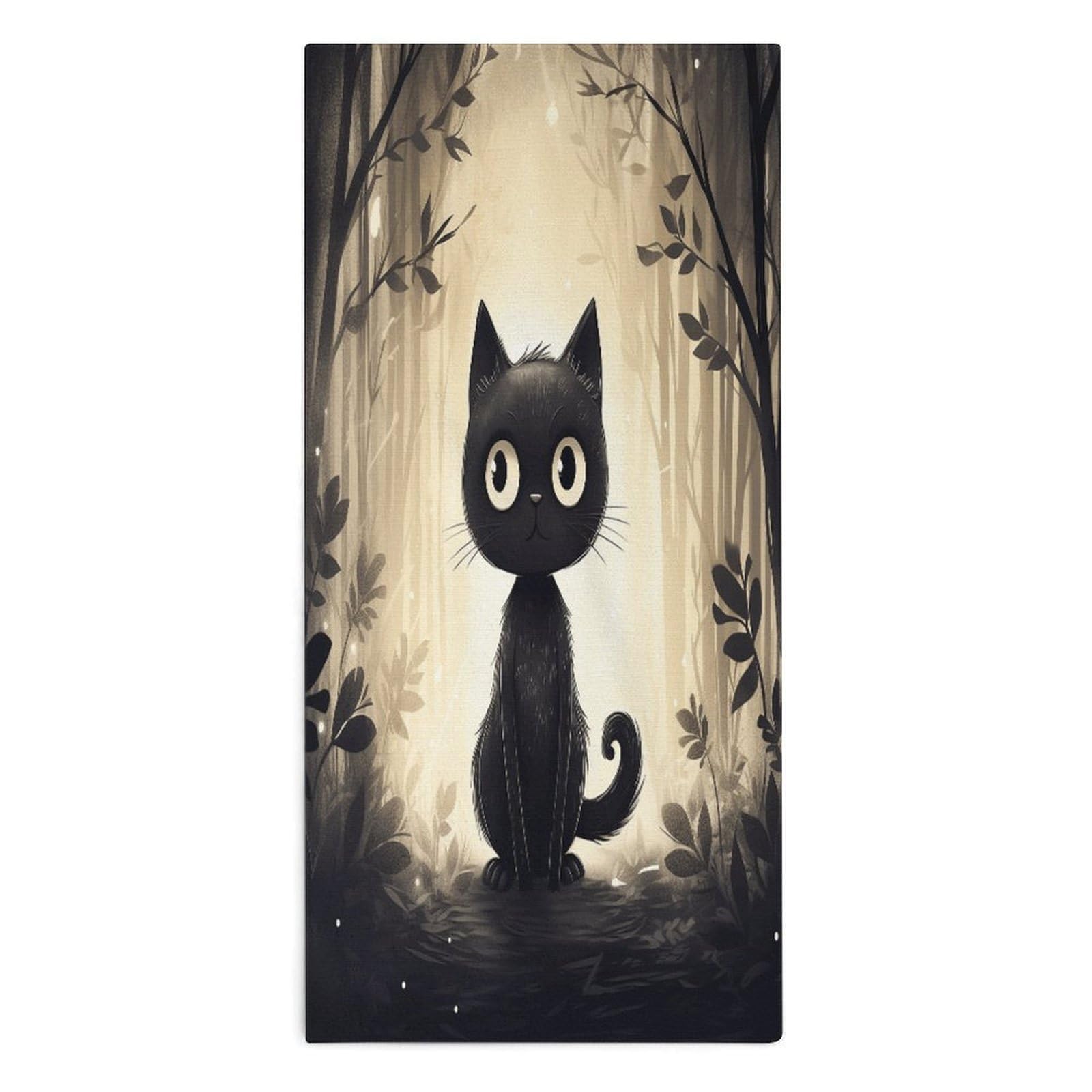 Btcowzrv Style Hand Drawn Black Cat Bath Towel Beach Towels Shower Towel