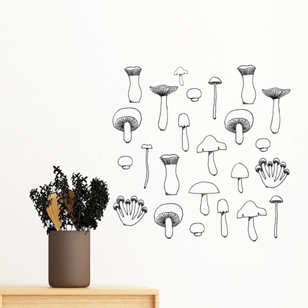 Autocollant mural amovible champignon mignon sticker vinyle repositionnable