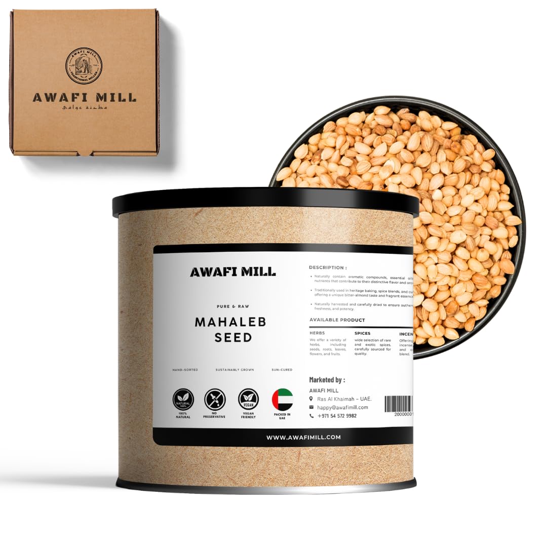 Natural Dried Mahaleb Seeds - Pure Prunus mahaleb - Authentic Middle Eastern Flavoring - Culinary Spice Essential Bottle - 100 g | 3.5 Oz