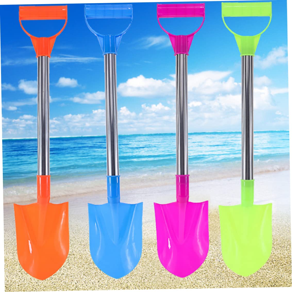 Set Pala da Neve per Bambini 4 Pezzi, Vanghe da scavo in plastica con Manici in Acciaio Inossidabile, Colori Casuali
