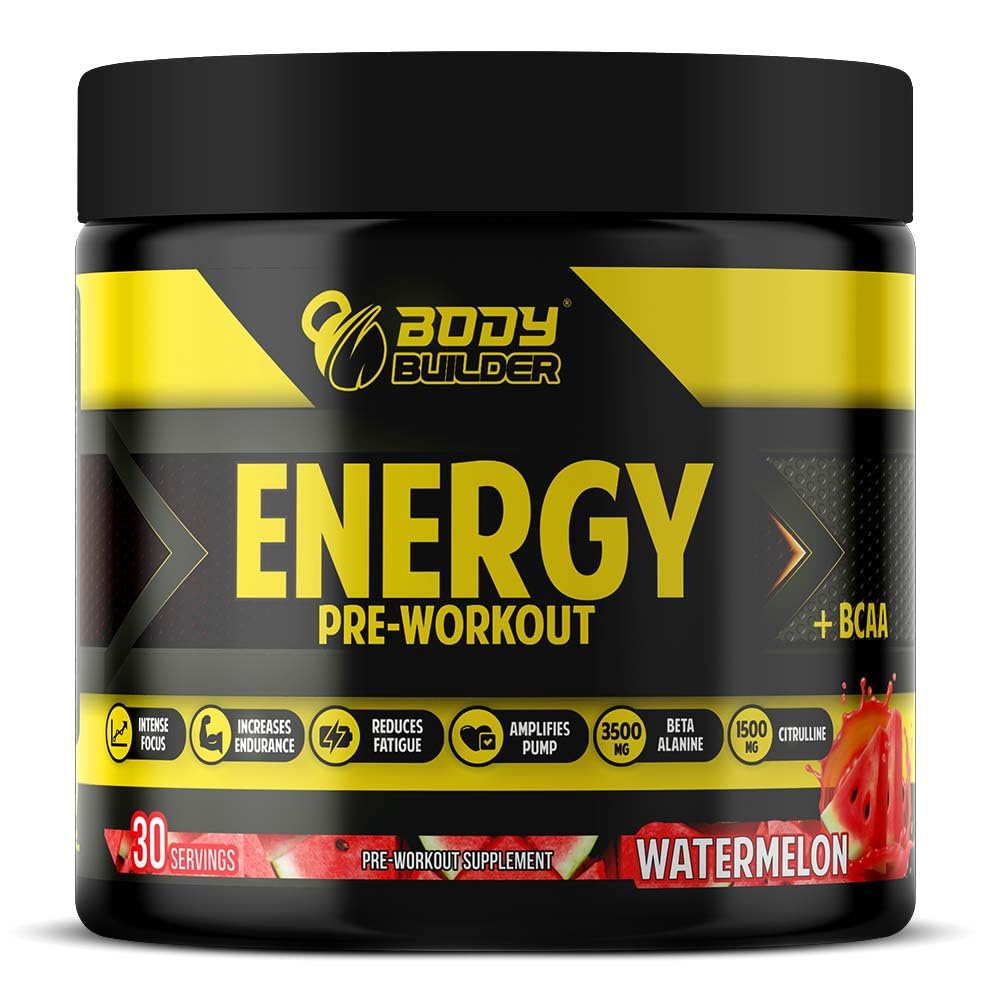 Body Builder Pre workout Plus BCAA Food Supplement, Watermelon, 30, Intense Focus