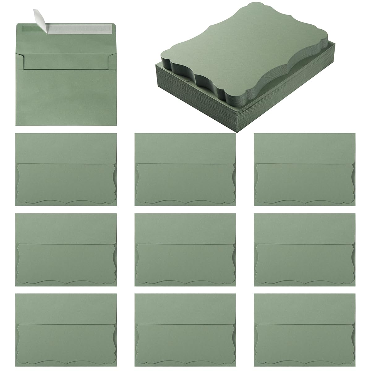 100 Pack A7 Envelopes with Colorful Blank 5 x 7 Cards Self-Adhesive Business Envelopes Invitations Cards Envelopes (Sage-Green, A7)