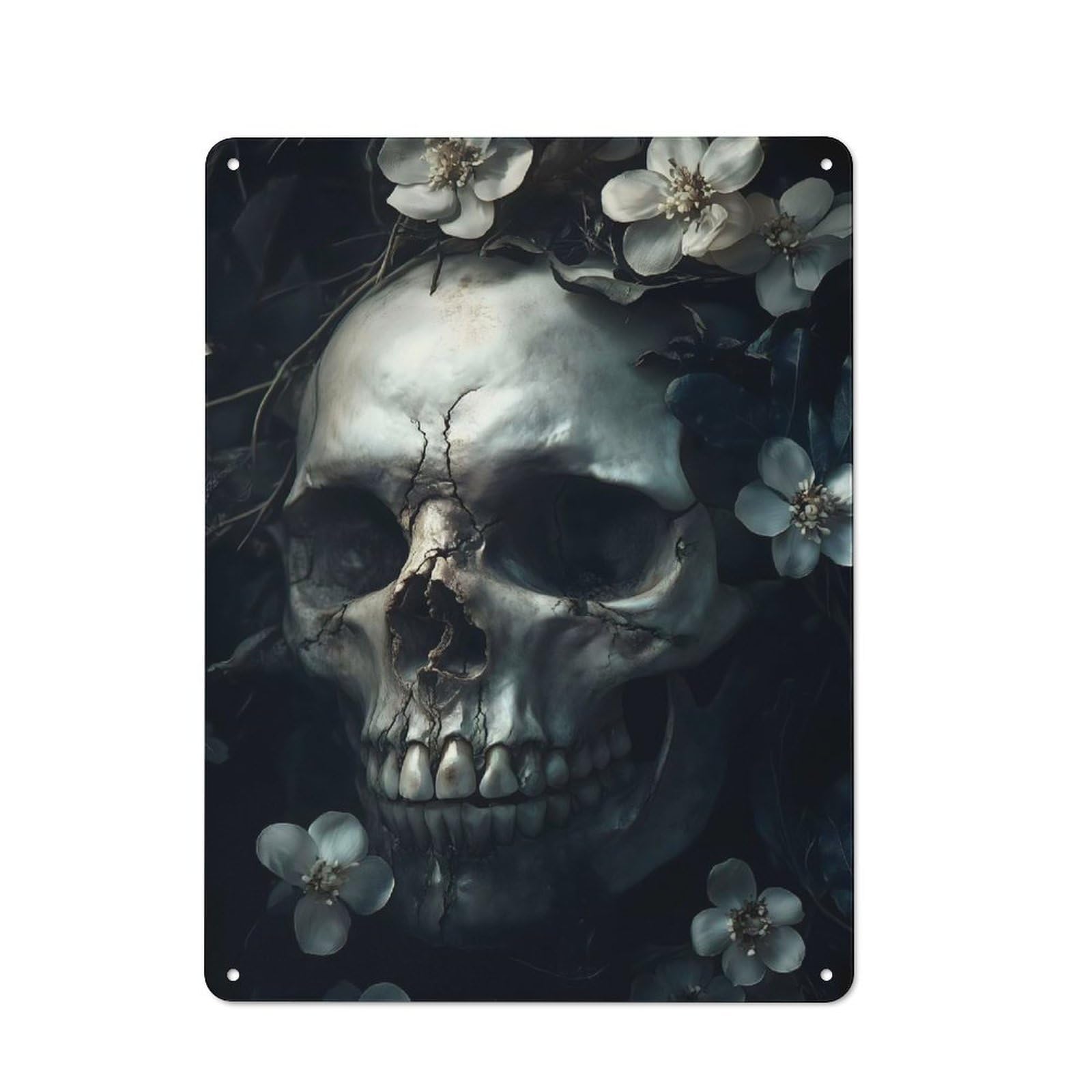 Junmoney Eternal Bloom Skull Metal Wall Sign 40X30cm Featuring For Pub Or Café, For Pub Decor Enthusiasts, For Retro Home Interiors