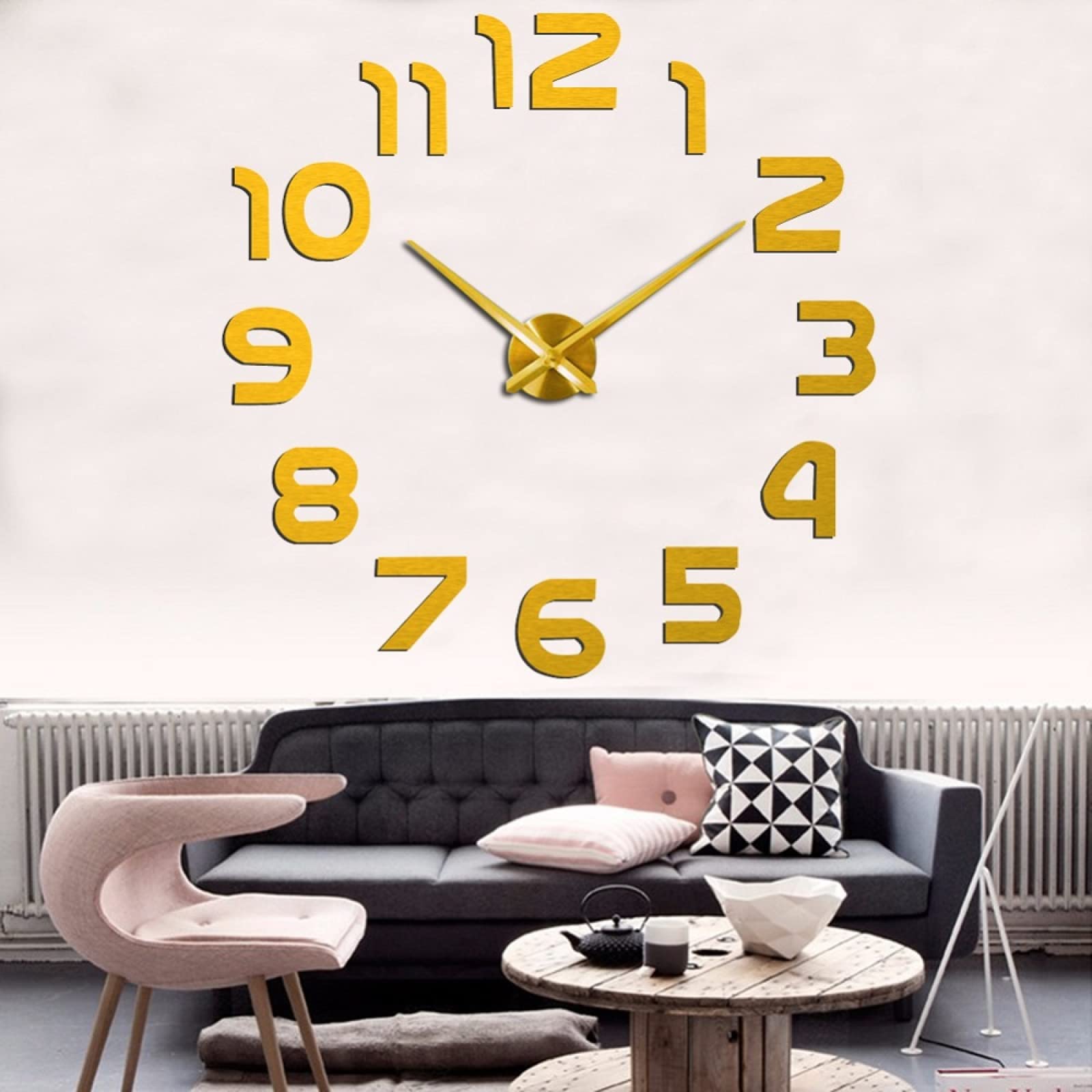 Orologio Da Parete Fai Da Te In Acrilico 3D, Adesivo A Specchio Per Cucina, Soggiorno, Ufficio (35x30cm, Batteria Non Inclusa)
