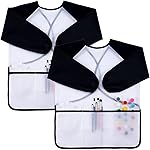 Zkptops 2 Pack Kid Art Smocks Waterproof Kids Painting Aprons Toddler Art Smock Kids Paint Smock with Long Sleeve 3 Roomy Pockets for Age 3-7 Years(White)
