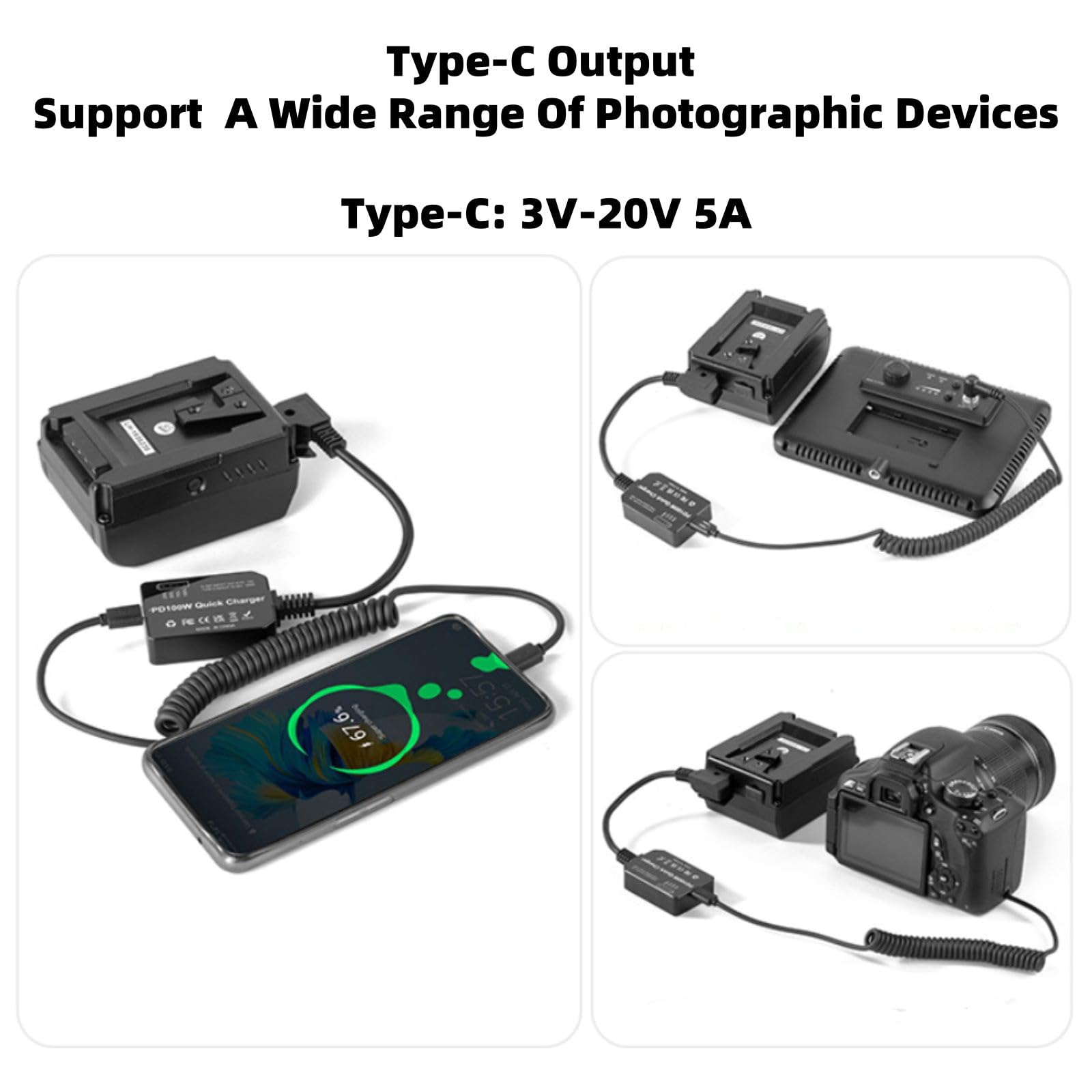 VマウントバッテリーPD 100W 双方向充電USB-C 急速充電DCポート2個 Amazon | PD 100W D-Tap-USB-Cアダプター 双方向充電＆放電