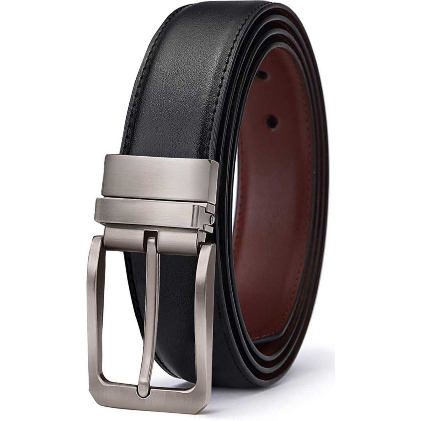 usl Men's Belt Leather Reversible 1.25" Wide Rotated Buckle Brown-picture-22