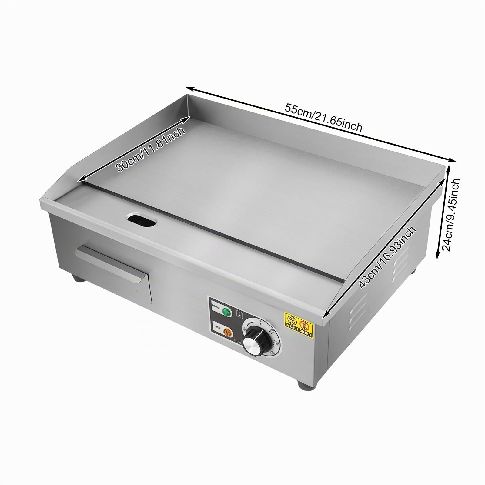 Barbacoa eléctrica comercial, plancha eléctrica profesional, plancha eléctrica gastro, placa de cocción rango de temperatura 50 – 300 °C, de acero inoxidable y hierro, 55 x 43 x 24 cm