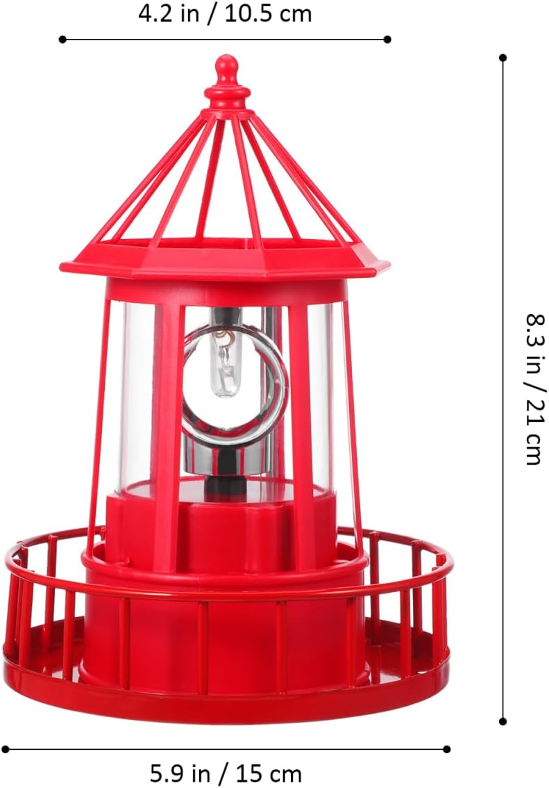 DOITOOL LED Solar Powered Rotating Lighthouse Outdoor Courtyard Solar Hanging Lamp Lawn Lantern for Patio Fence Garden Yard Decorations (Red)