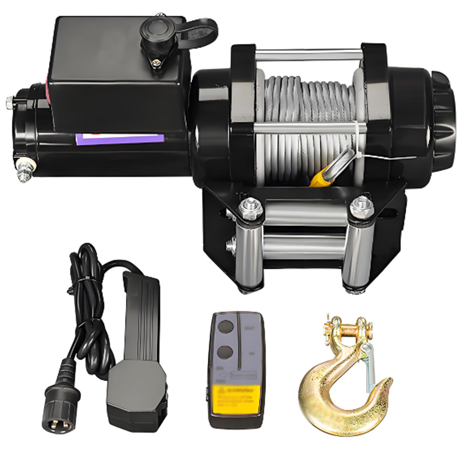 Wyciągarka ratownicza z liną stalową 12V/24V – Zestaw wyciągarki elektrycznej 3000/3500/4000/4500/6000 lbs – Wyciągarka do ciężarówek z liną stalową oraz pilotem bezprzewodowym 3500LBS-24V