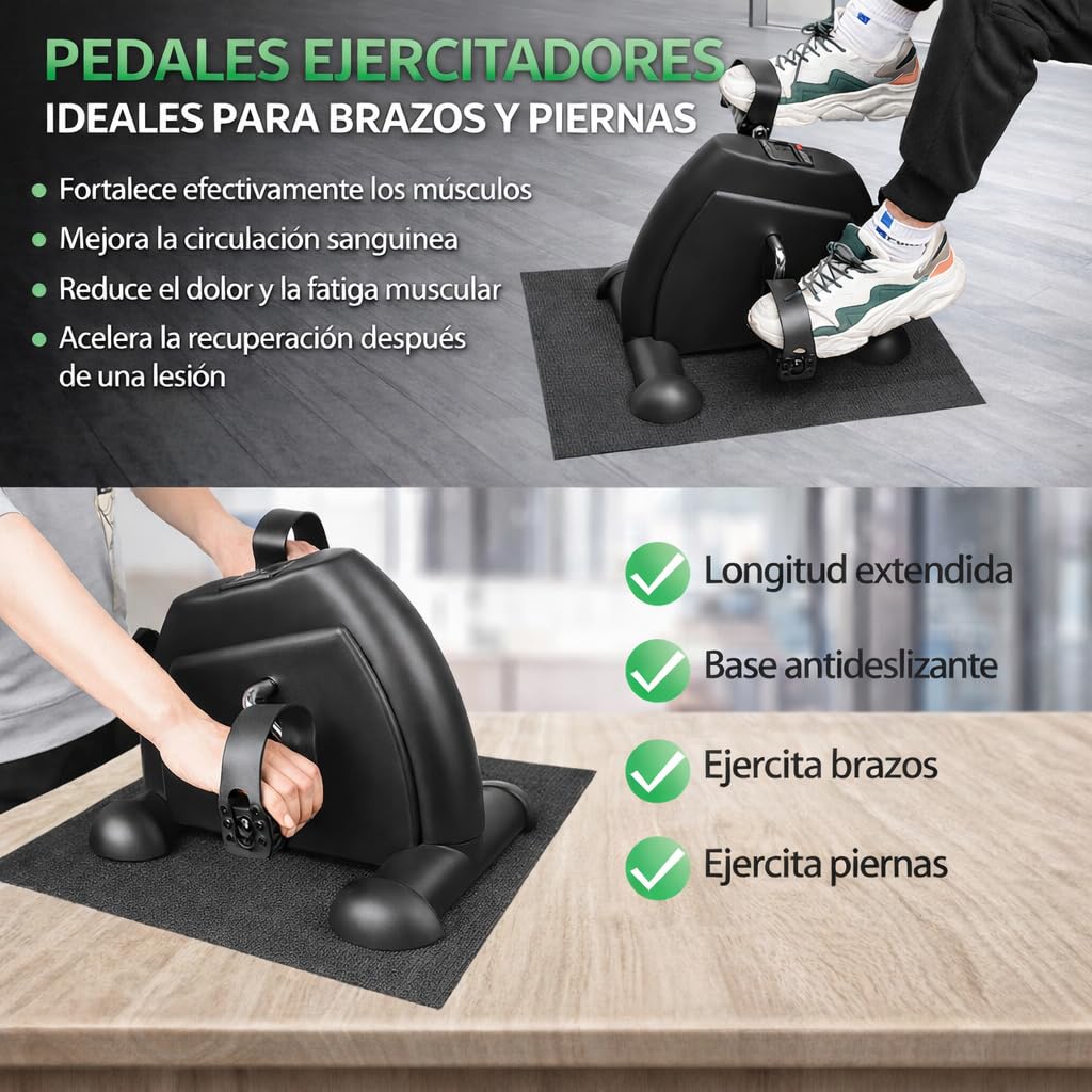 Pedaleador Estático con Pantalla LCD / Mini Bicicleta para Brazos y Piernas / Resistencia Ajustable / Pedales Antideslizantes / Rehabilitación y Fisioterapia / Fitness en Casa / Compacto Portátil