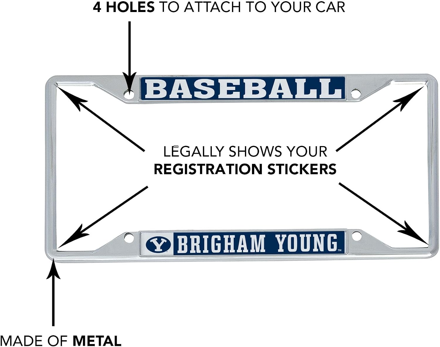 Desert Cactus Brigham Young University License Plate Frame Cougars BYU Cougs Car Accessories Tag Holder for Front or Rear of Car (Baseball)