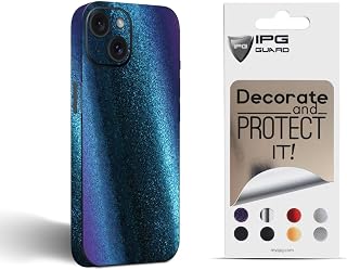 IPG Compatible with iPhone 15 Plus Decorative Carbon Fiber Vinyl Back and Sides Full Protection Anti Scratch Skin Guard - 3D Surface - Easy to Install for 15 Plus (Purple to Navy Blue Chameleon)