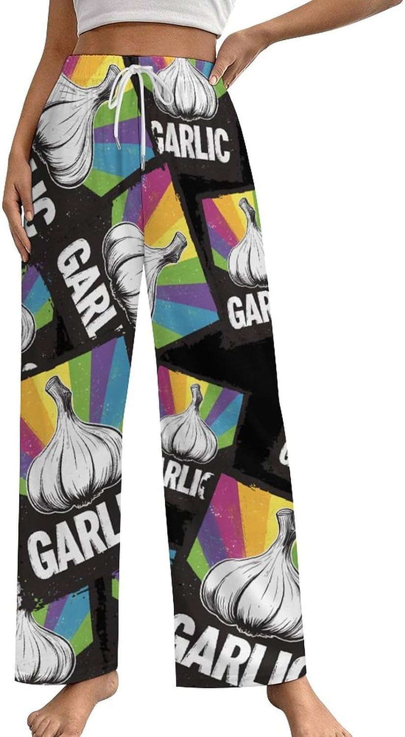 Garlic Women's Pajama Pants Soft Lounge Bottoms with Pockets Comfy Wide Leg Sleep Pant