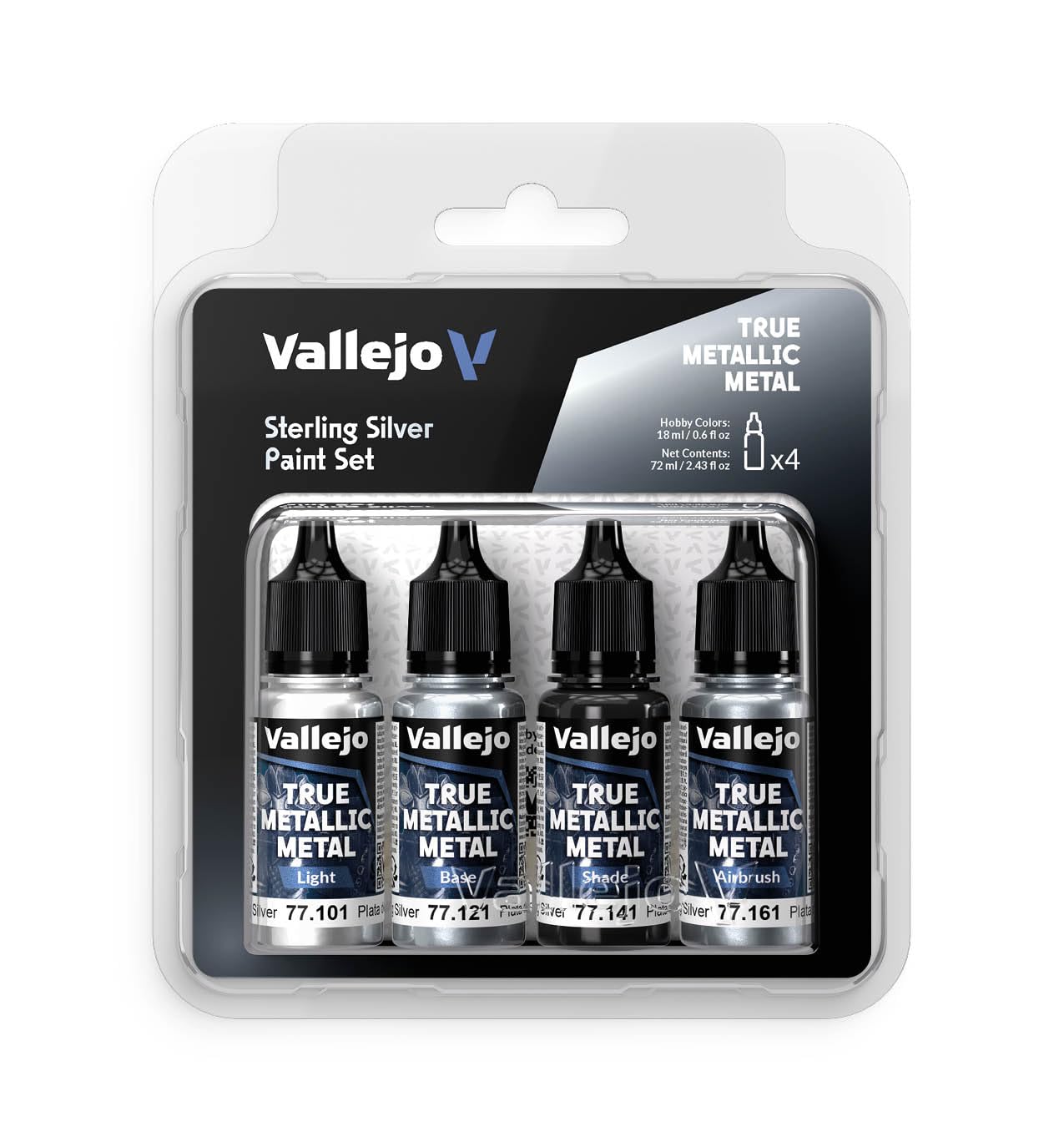 Vallejo True Metallic Metal TMM Paint Set - Sterling Silver (x4 Colours)