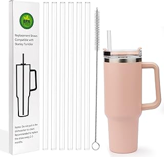 AIERSA 6 Pack Replacement Long Straws with Cleaning Brush Compatible Stanley 40oz Tumbler, Plastic Clear Reusable for Stanley Adventure Quencher Travel Tumbler, Stanley Cup Accessories