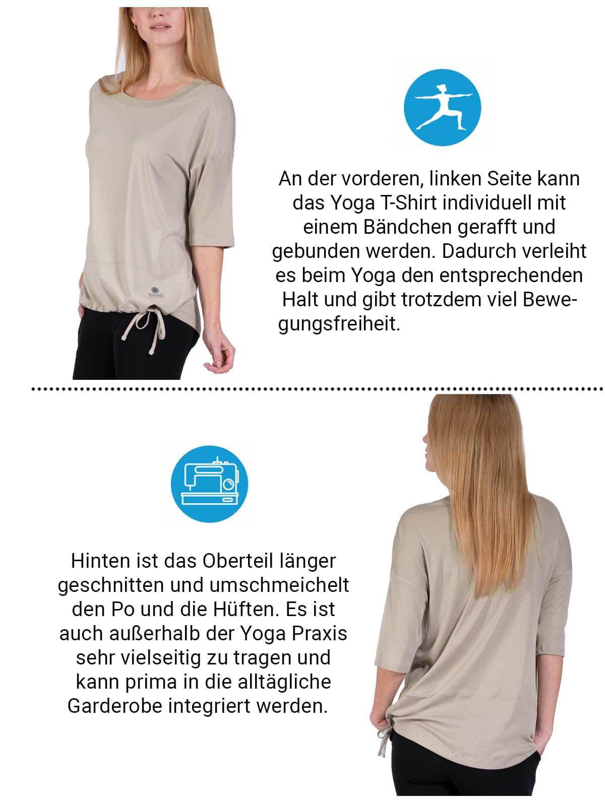 Magadi Maglietta da yoga Sara Aqua da donna in cotone biologico, da donna, top sportivo per yoga, pilates, palestra, sostenibile ed equo, talpa, XS - XL