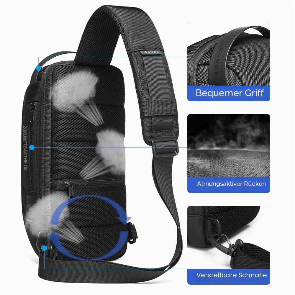 BANGE Sling Bag, Waterproof Men's Chest Bag Shoulder bags Crossbody Sling Backpack for Men
