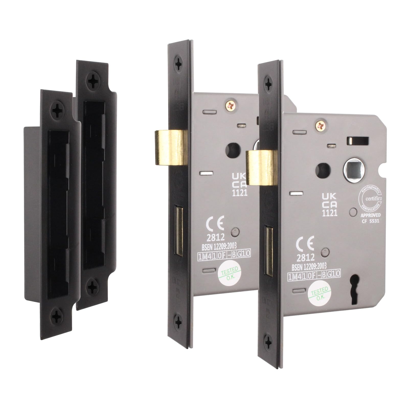 EAI Matt Black Sashlock - Fire Rated & CE Approved Mortice Door Lock & Keys 80mm / 3 Inch - Pack of 2