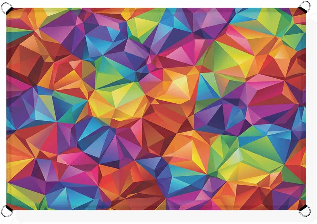 Outdoor Sun Shade Sail 6.5'x10', Colorful Geometric Patio Beach Shade Canopy Cloth Waterproof, Modern Rainbow Ombre Abstract Art TearResistant & UV Protection Sun Sail for Backyard Garden Deck