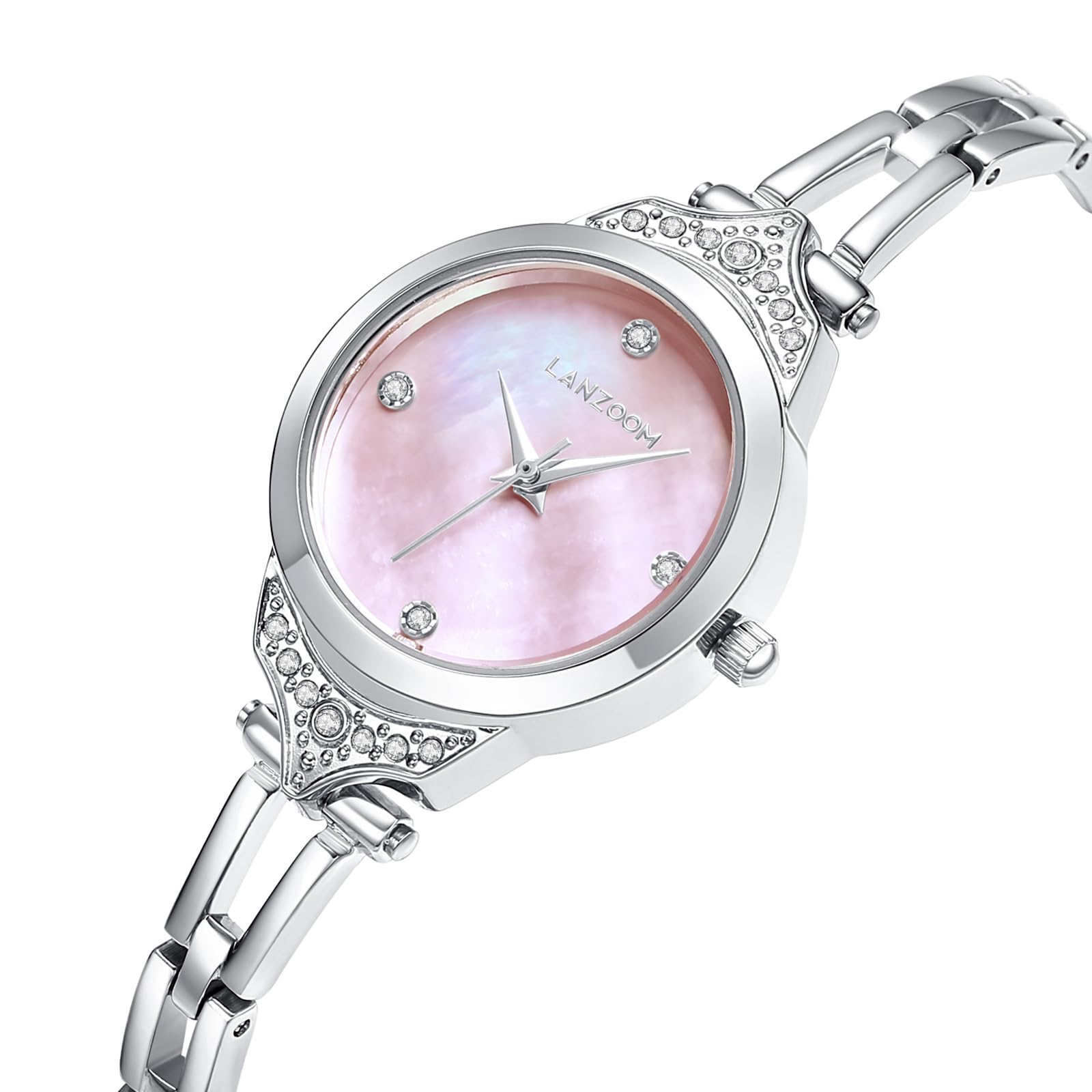 LANZOOM Damen-Armbanduhr, silberfarbenes Perlmutt-Zifferblatt mit Diamant-Akzenten, Meerjungfrauenschwanz-Design, 23 mm Gehäuse, minimalistisch, elegant, Geschenk für Sie