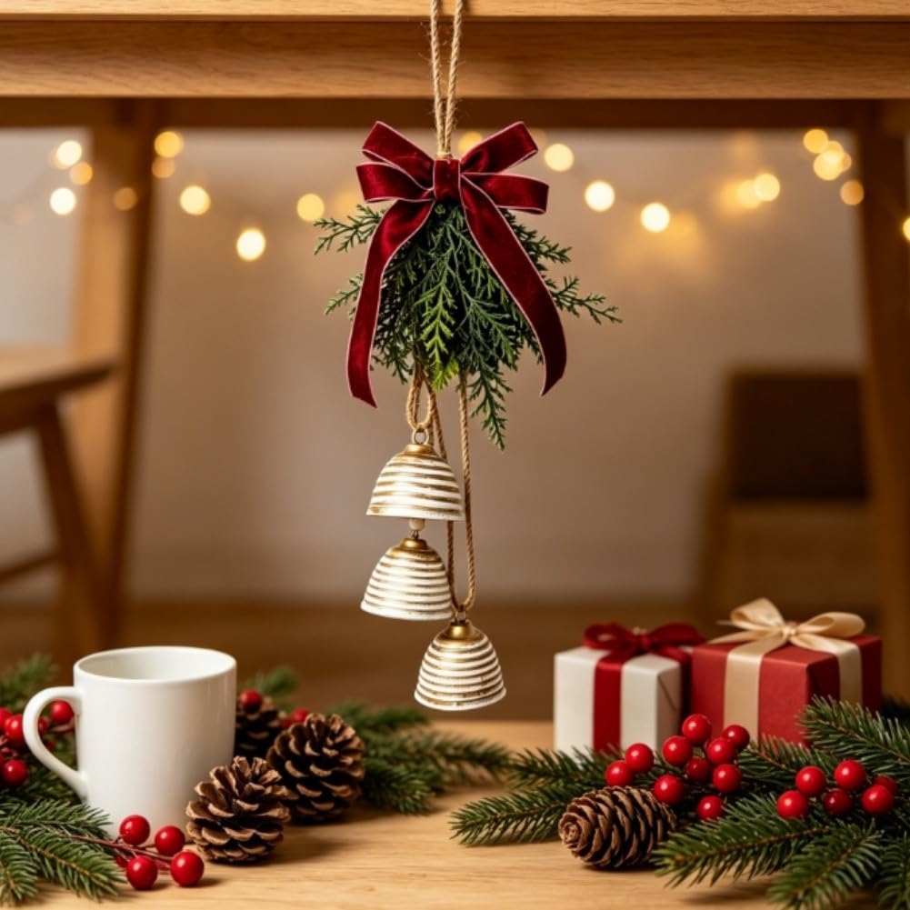 Campanas Navideñas Vintage Metal con Cedro Falso 53cm