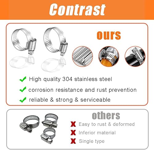 Vista 3 de Dianrui 25 abrazaderas de manguera de 1/4 a 1/2 pulgadas (0.236-0.472 in) de acero inoxidable 304 engranaje helicoidal 304 abrazaderas de manguera