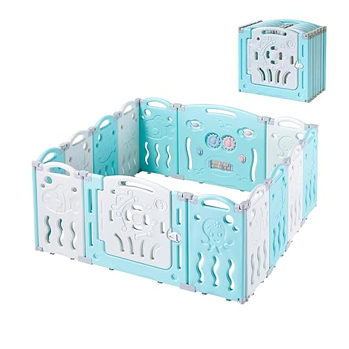 Albott Patio de juegos para bebé, 14 paneles, centro de juegos de seguridad para niños, panel de juegos y puerta con bloqueo de seguridad, forma